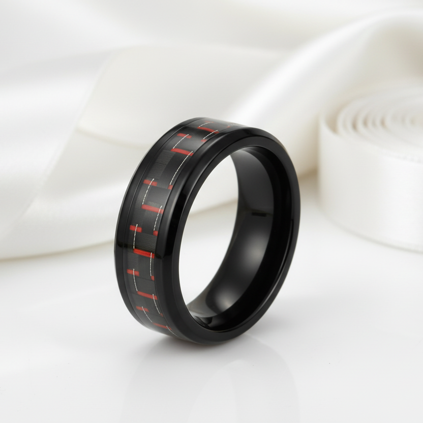 Classic Men's 8mm Black Ceramic Wedding Band-Black Diamonds New York