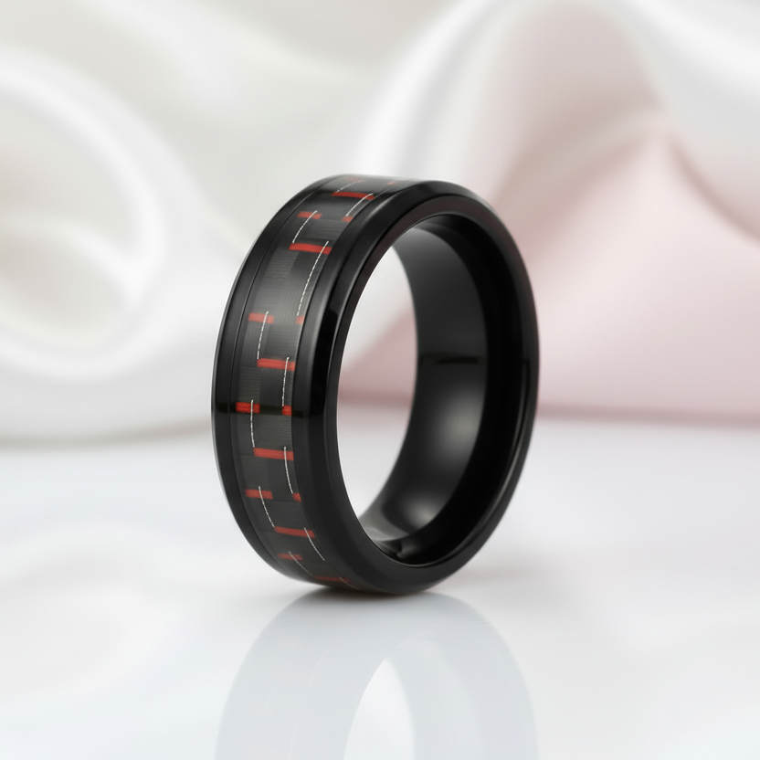 Classic Men's 8mm Black Ceramic Wedding Band-Black Diamonds New York