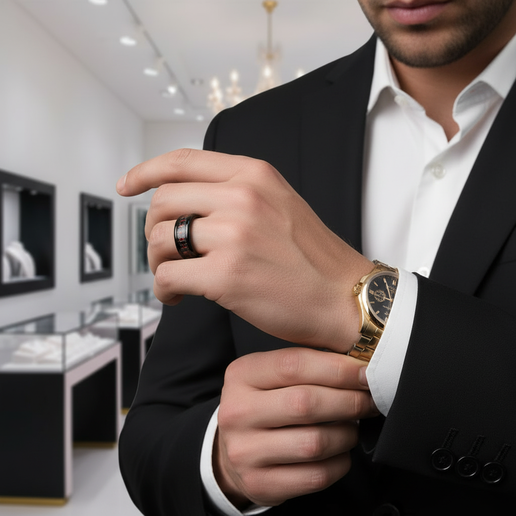 Classic Men's 8mm Black Ceramic Wedding Band-Black Diamonds New York