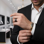 Classic Men's 8mm Black Ceramic Wedding Band-Black Diamonds New York