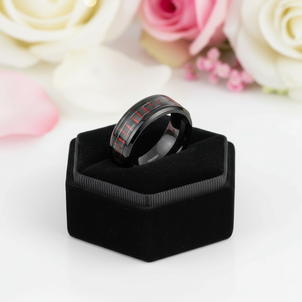 Classic Men's 8mm Black Ceramic Wedding Band-Black Diamonds New York