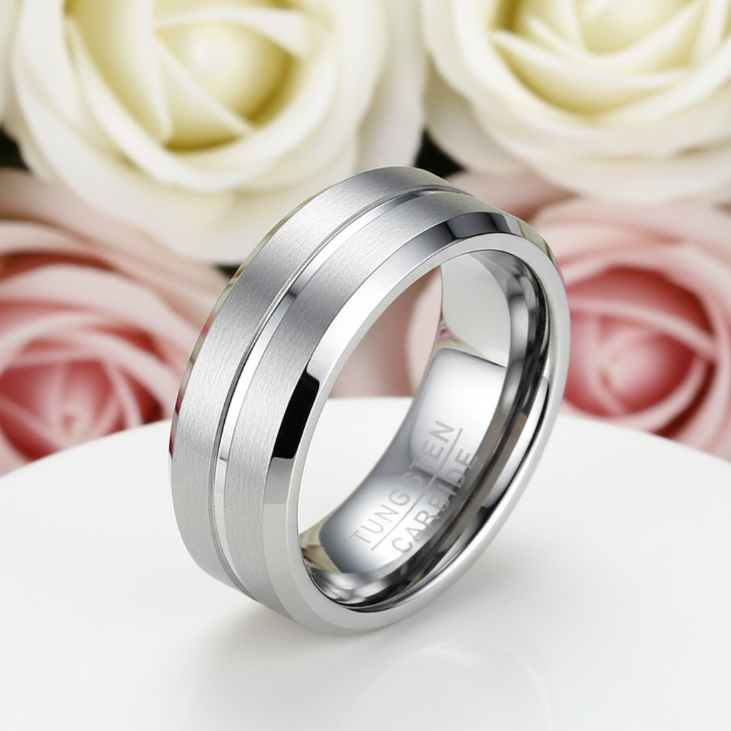 Classic Men's 8mm Tungsten Carbide Wedding Band-Black Diamonds New York