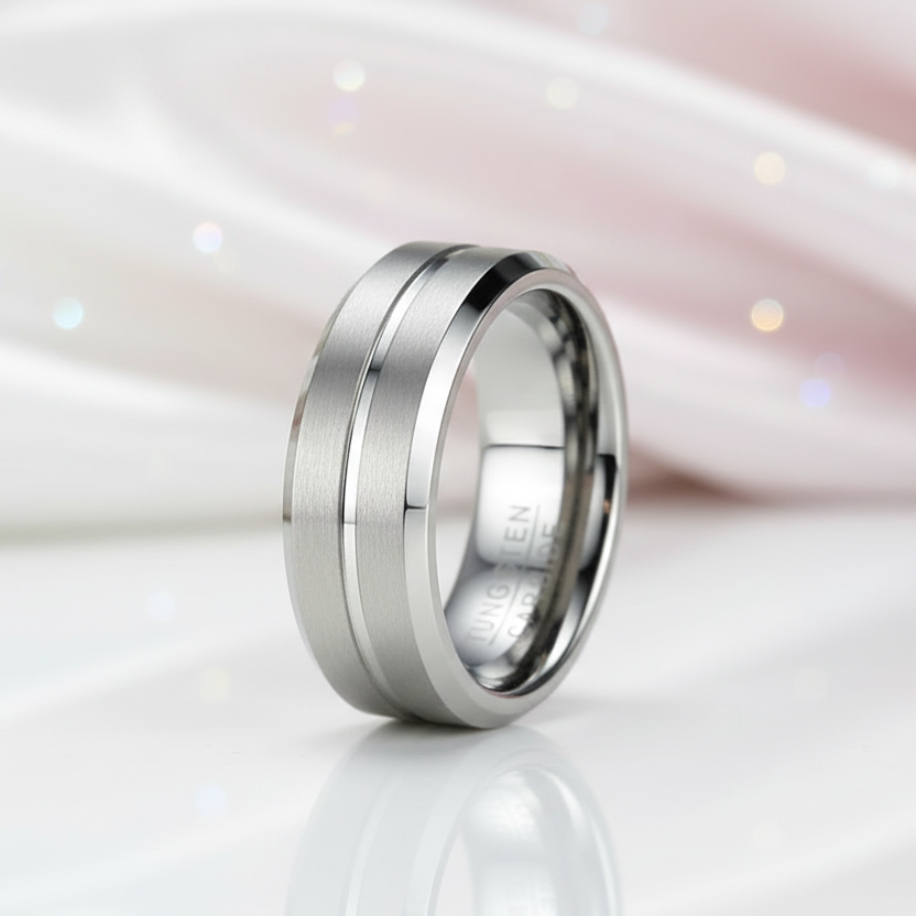 Classic Men's 8mm Tungsten Carbide Wedding Band-Black Diamonds New York
