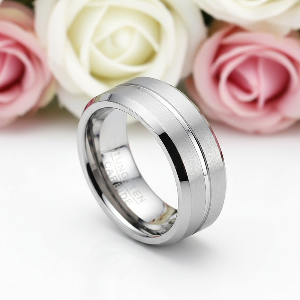 Classic Men's 8mm Tungsten Carbide Wedding Band-Black Diamonds New York