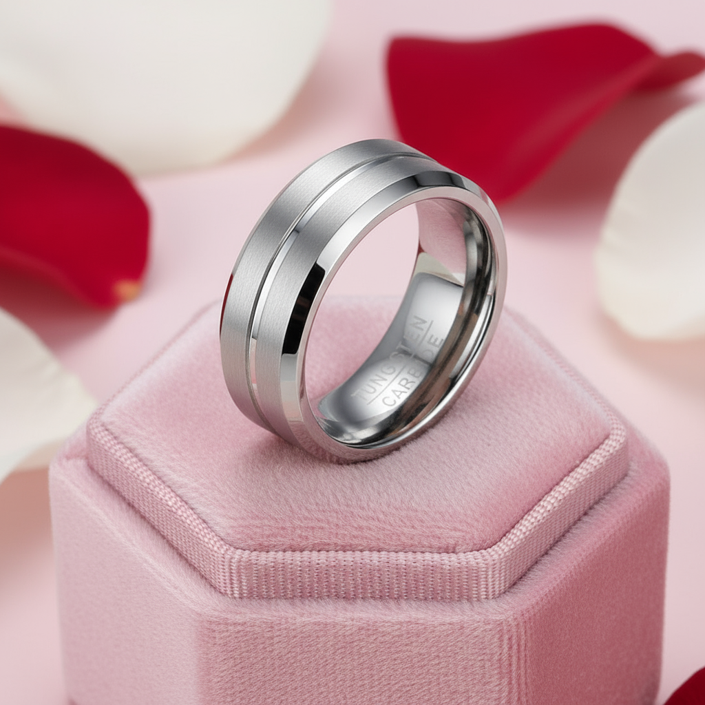 Classic Men's 8mm Tungsten Carbide Wedding Band-Black Diamonds New York