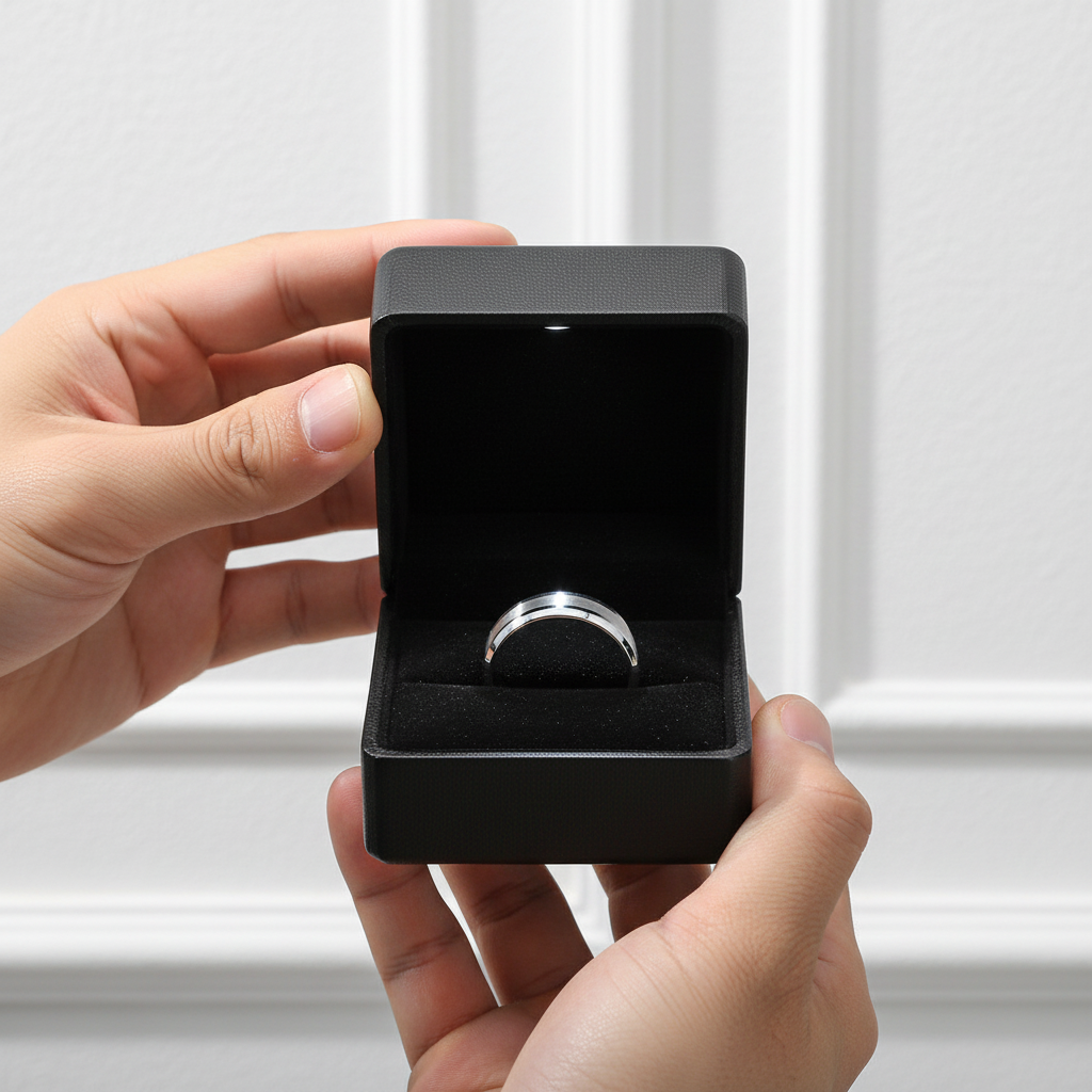 Classic Men's Brushed Tungsten Carbide Wedding Band-Black Diamonds New York