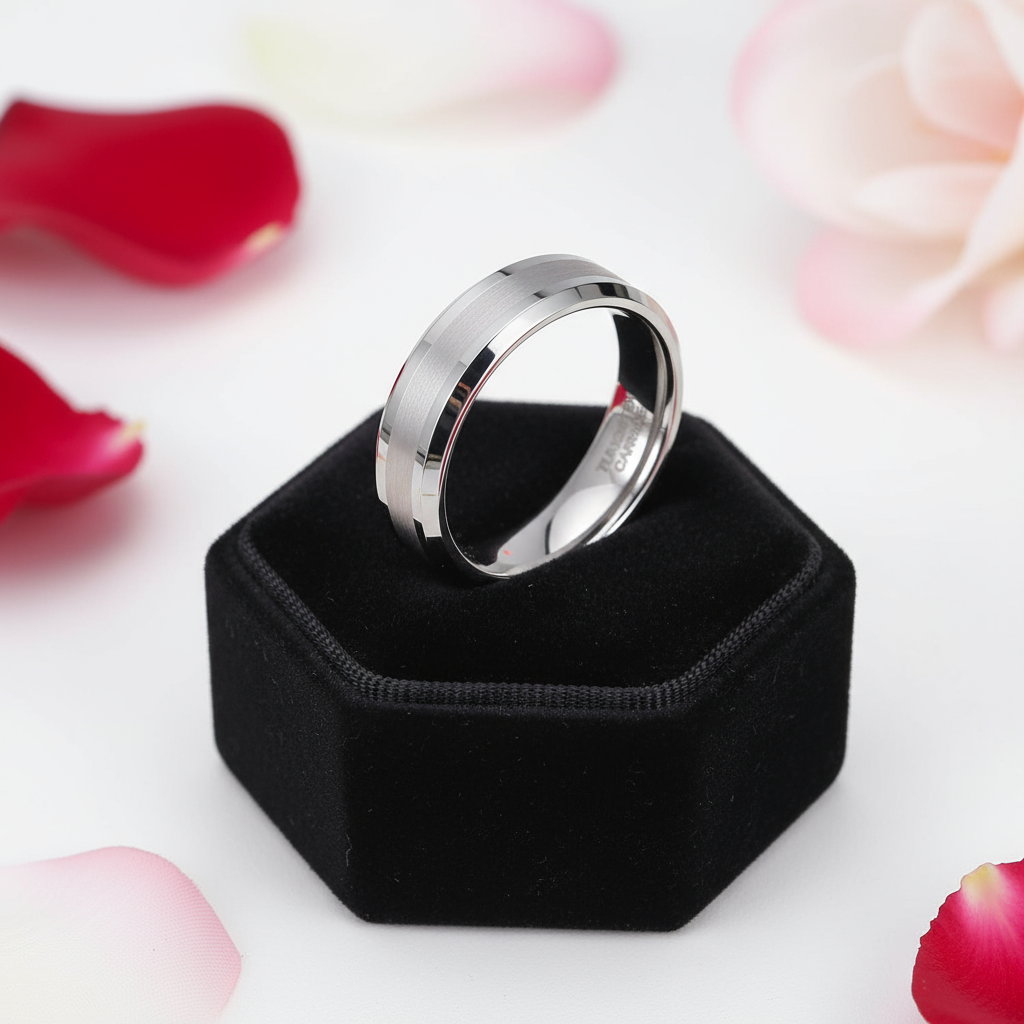 Classic Men's Brushed Tungsten Carbide Wedding Band-Black Diamonds New York