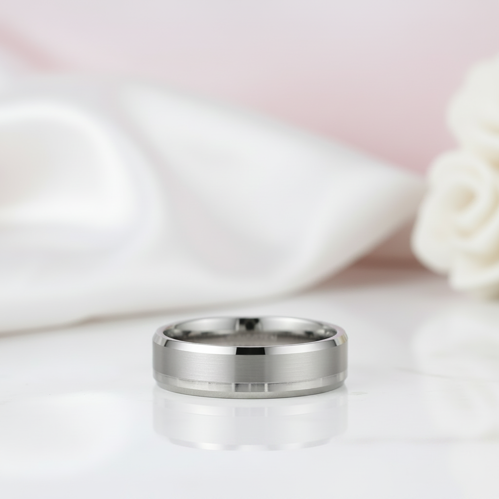 Classic Men's Brushed Tungsten Carbide Wedding Band-Black Diamonds New York