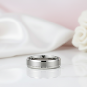Classic Men's Brushed Tungsten Carbide Wedding Band-Black Diamonds New York