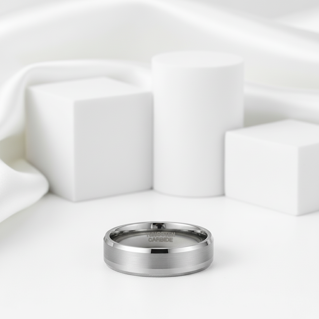 Classic Men's Brushed Tungsten Carbide Wedding Band-Black Diamonds New York