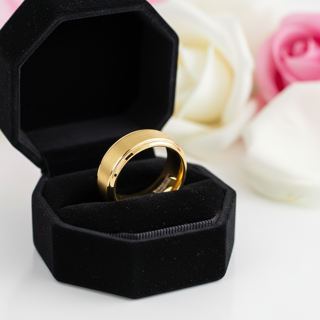 Classic Men's Tungsten Carbide Wedding Band-Black Diamonds New York