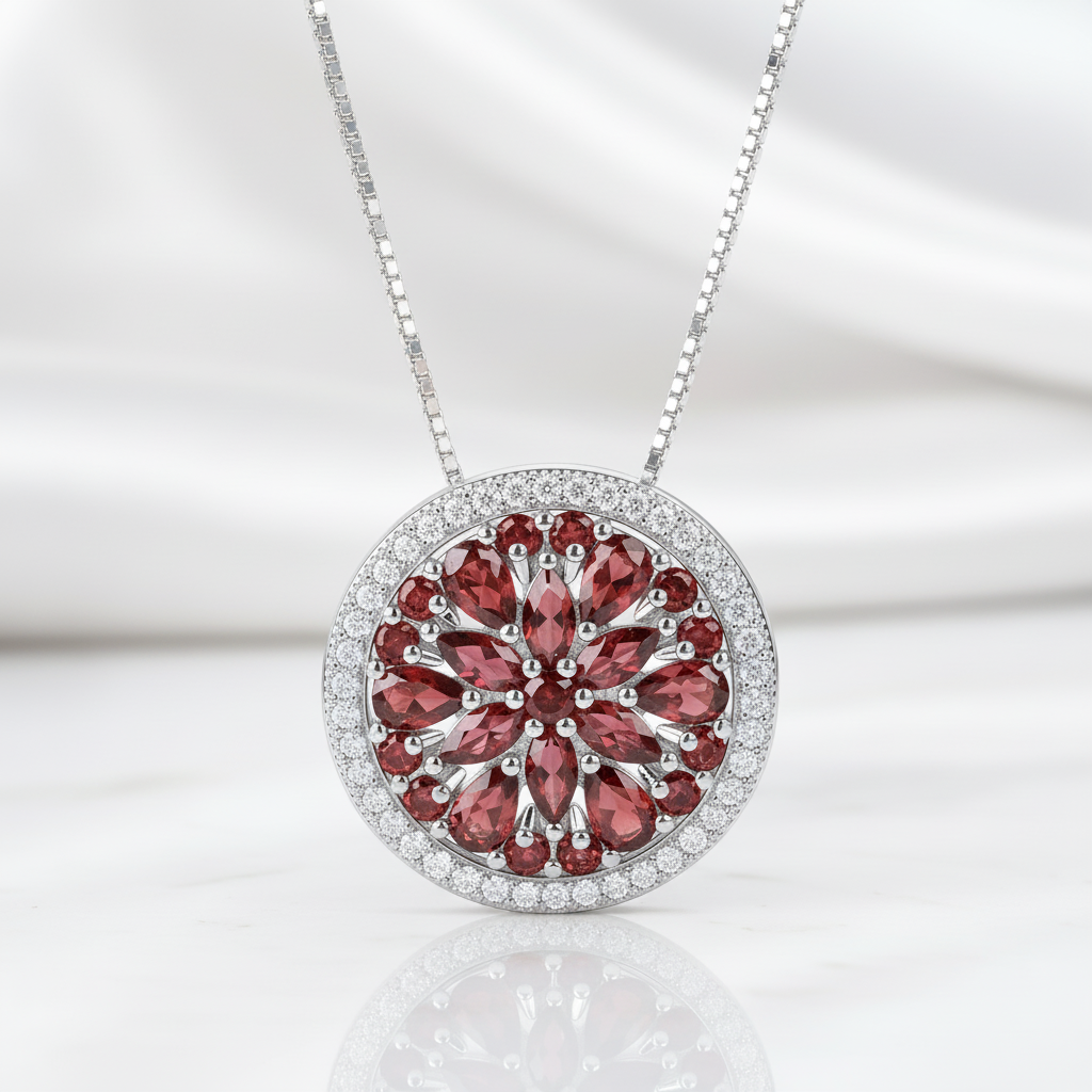 Classic Red Garnet Gemstone Necklace-Black Diamonds New York