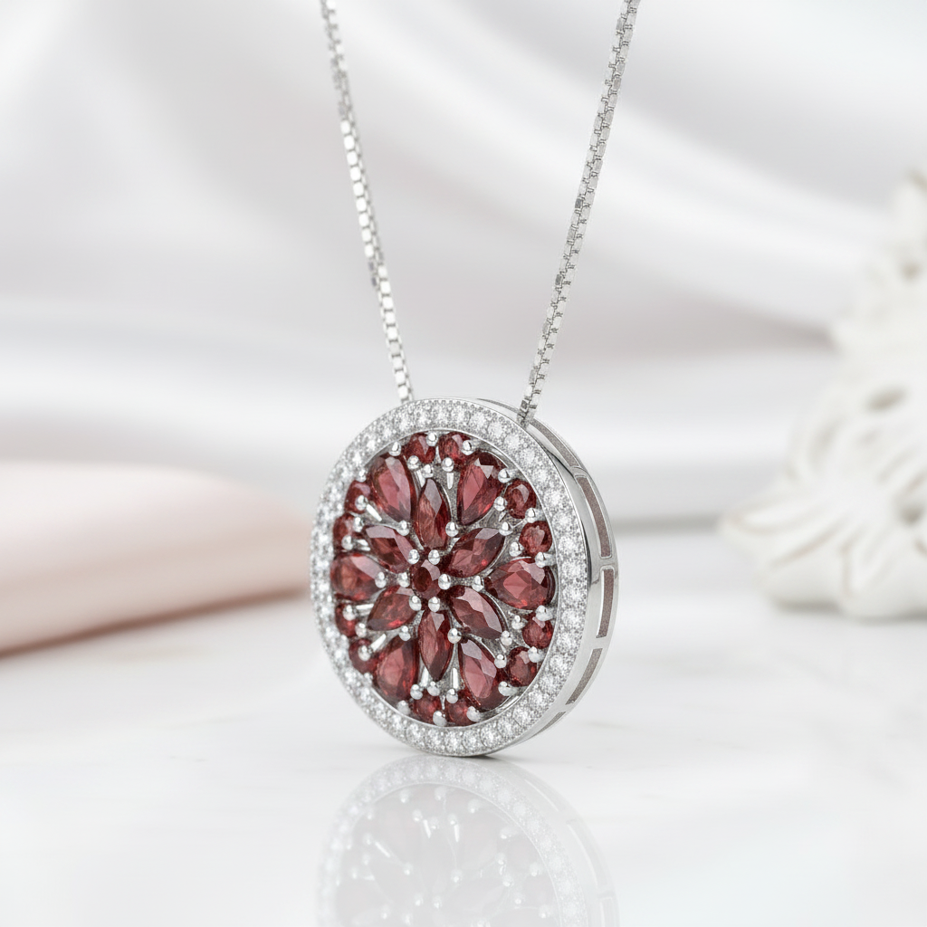 Classic Red Garnet Gemstone Necklace-Black Diamonds New York