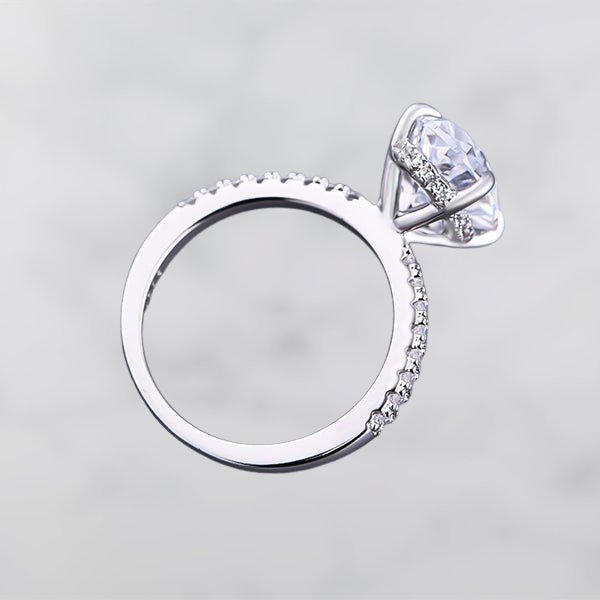 Flash Sale- Classic Oval-cut Diamond White Gold Engagement Ring-Black Diamonds New York