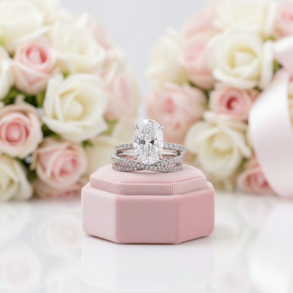 Classic Oval Cut Simulated Diamond Option Engagement Ring Set-Black Diamonds New York