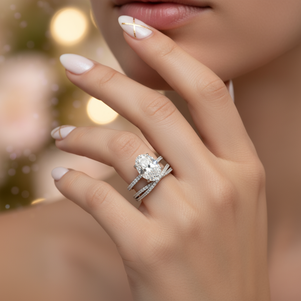 Classic Oval Cut Simulated Diamond Engagement Ring Set-Black Diamonds New York