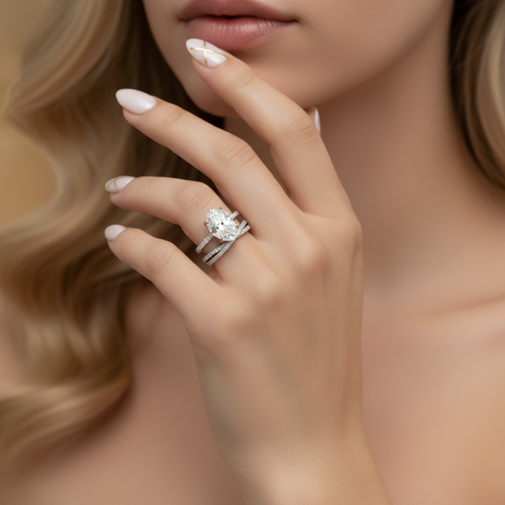 Classic Oval Cut Simulated Diamond Option Engagement Ring Set-Black Diamonds New York