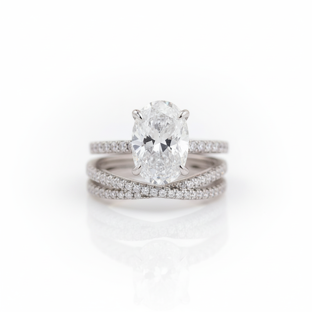 Classic Oval Cut Simulated Diamond Option Engagement Ring Set-Black Diamonds New York