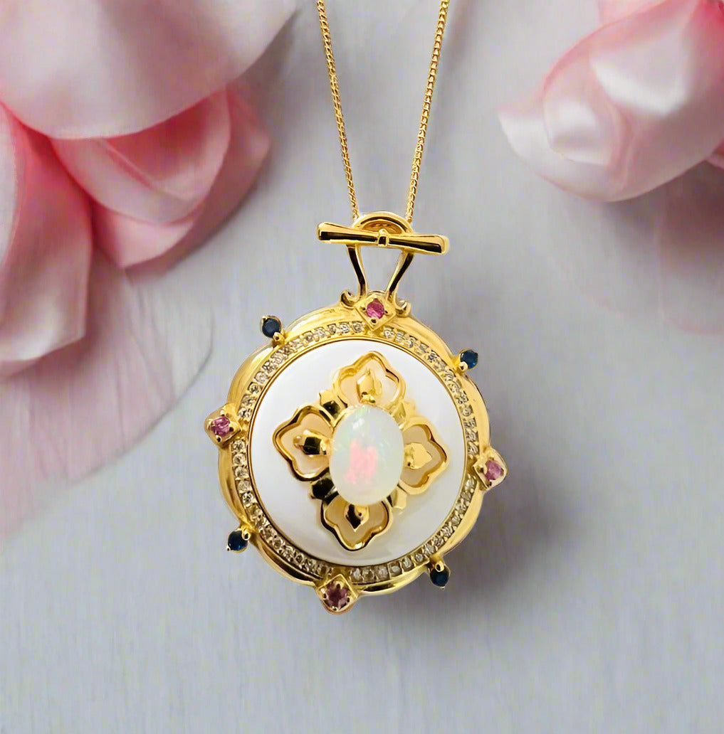 Classic Oval Opal Pendant Necklace-Black Diamonds New York