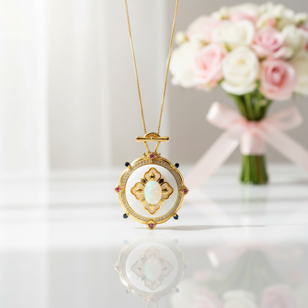 Classic Oval Opal Pendant Necklace-Black Diamonds New York