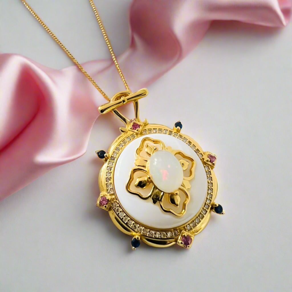 Classic Oval Opal Pendant Necklace-Black Diamonds New York