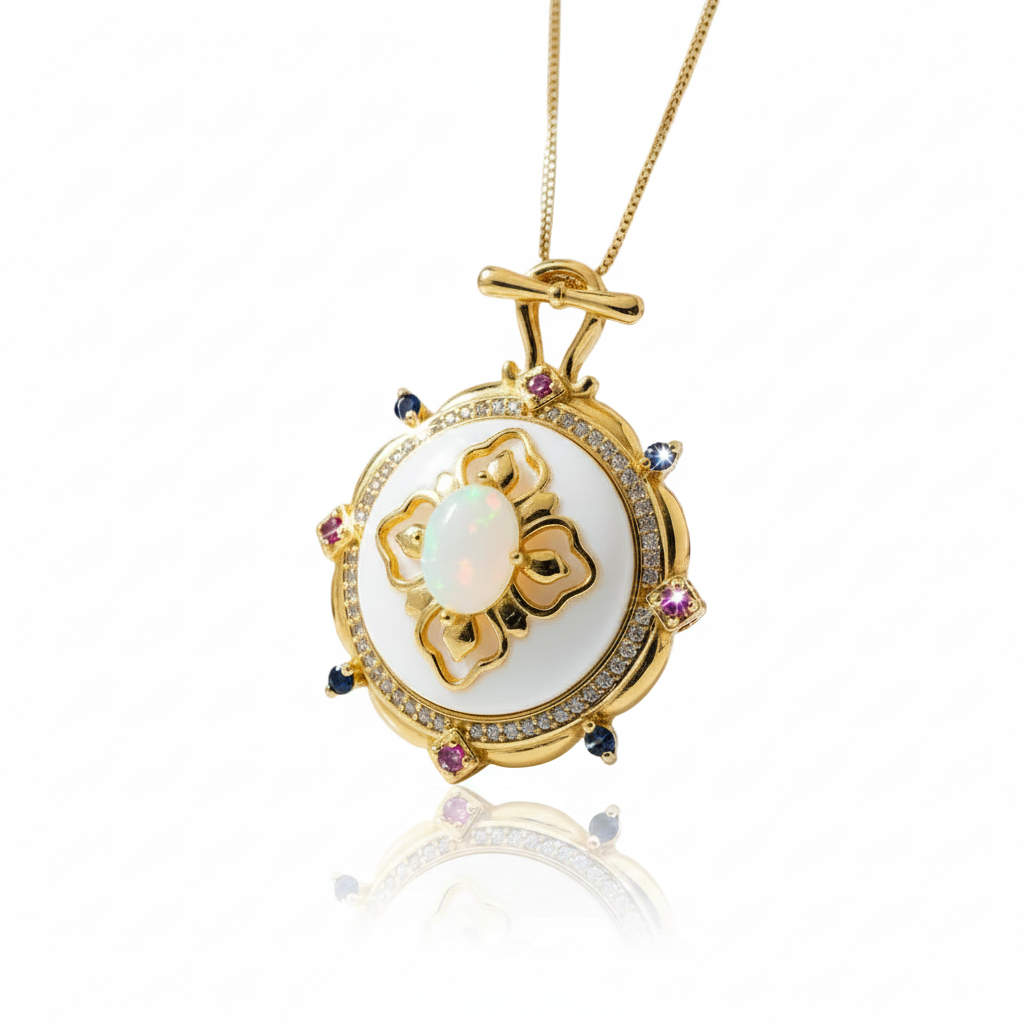 Classic Oval Opal Pendant Necklace-Black Diamonds New York