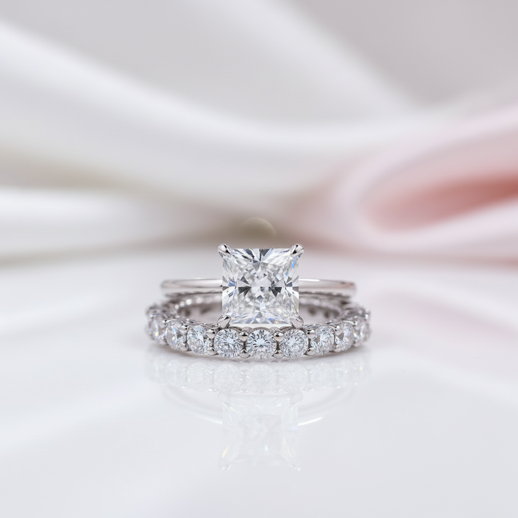Classic Princess Cut Simulated Diamond Option Bridal Set-Black Diamonds New York