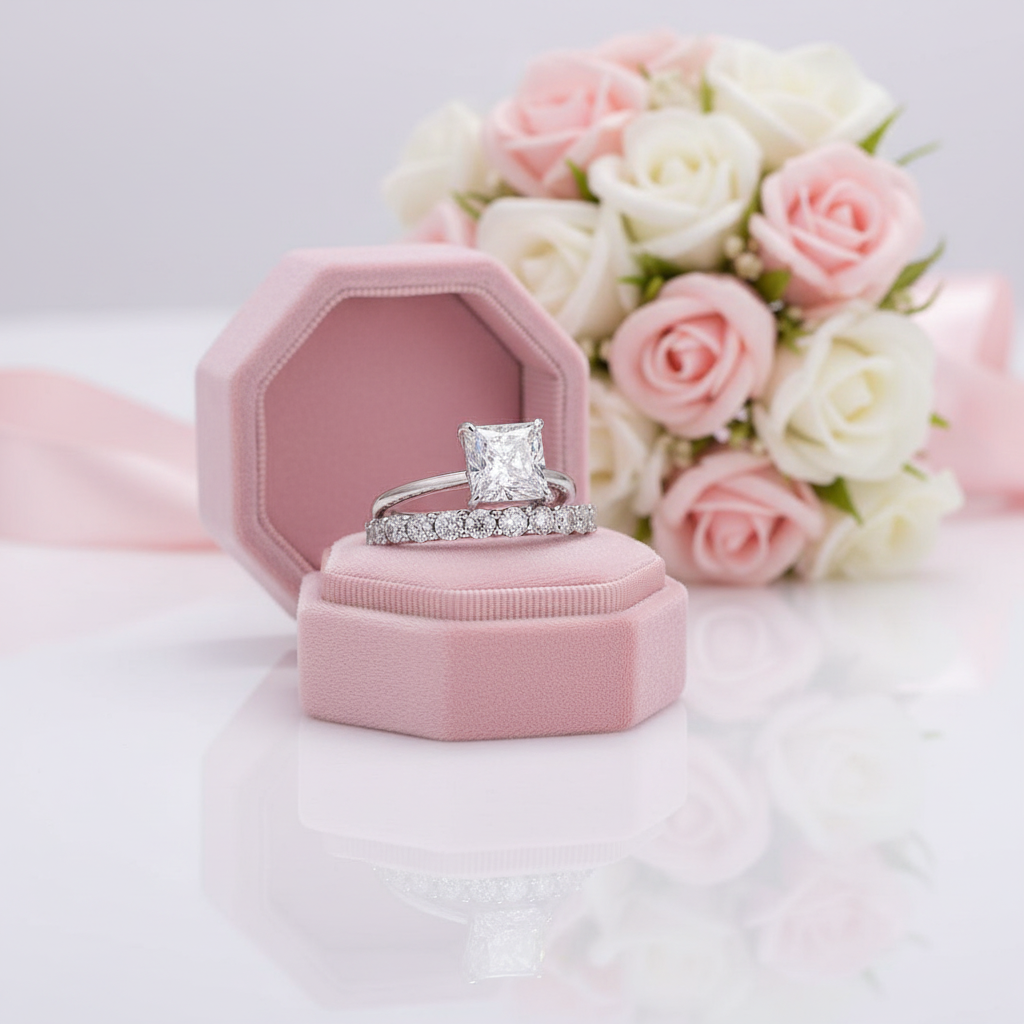 Classic Princess Cut Simulated Diamond Option Bridal Set-Black Diamonds New York