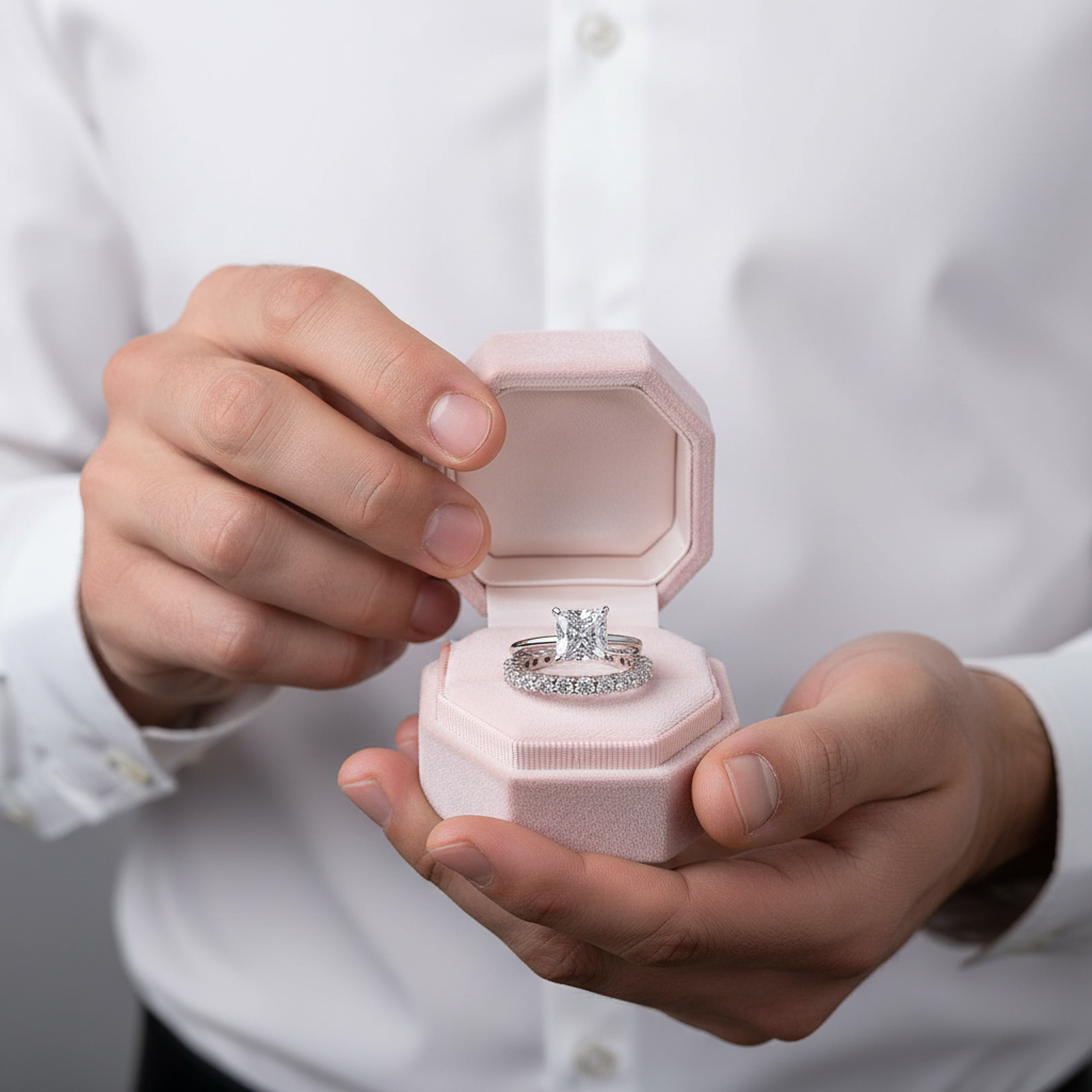 Classic Princess Cut Simulated Diamond Option Bridal Set-Black Diamonds New York