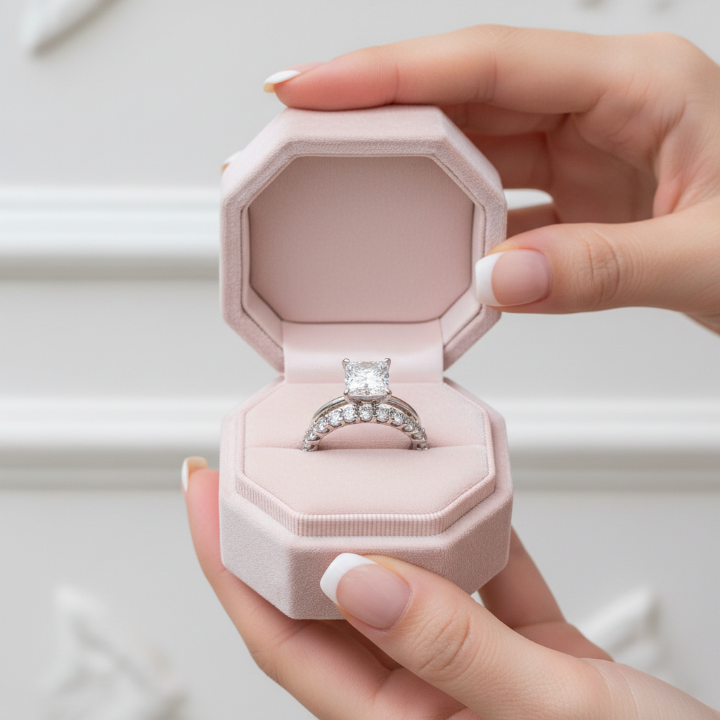 Classic Princess Cut Simulated Diamond Option Bridal Set-Black Diamonds New York