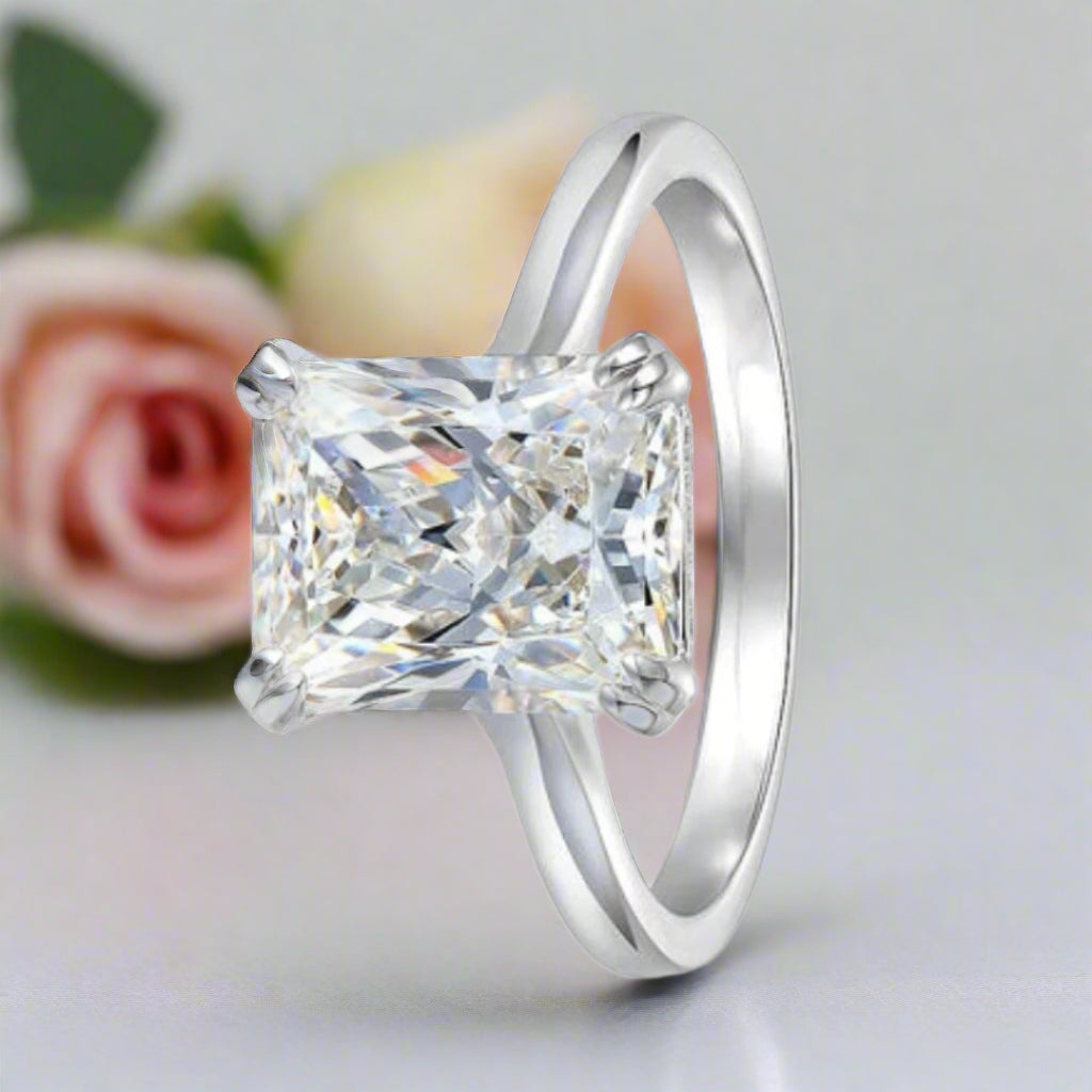 Classic Radiant Cut Diamond Solitaire Engagement Ring-Black Diamonds New York