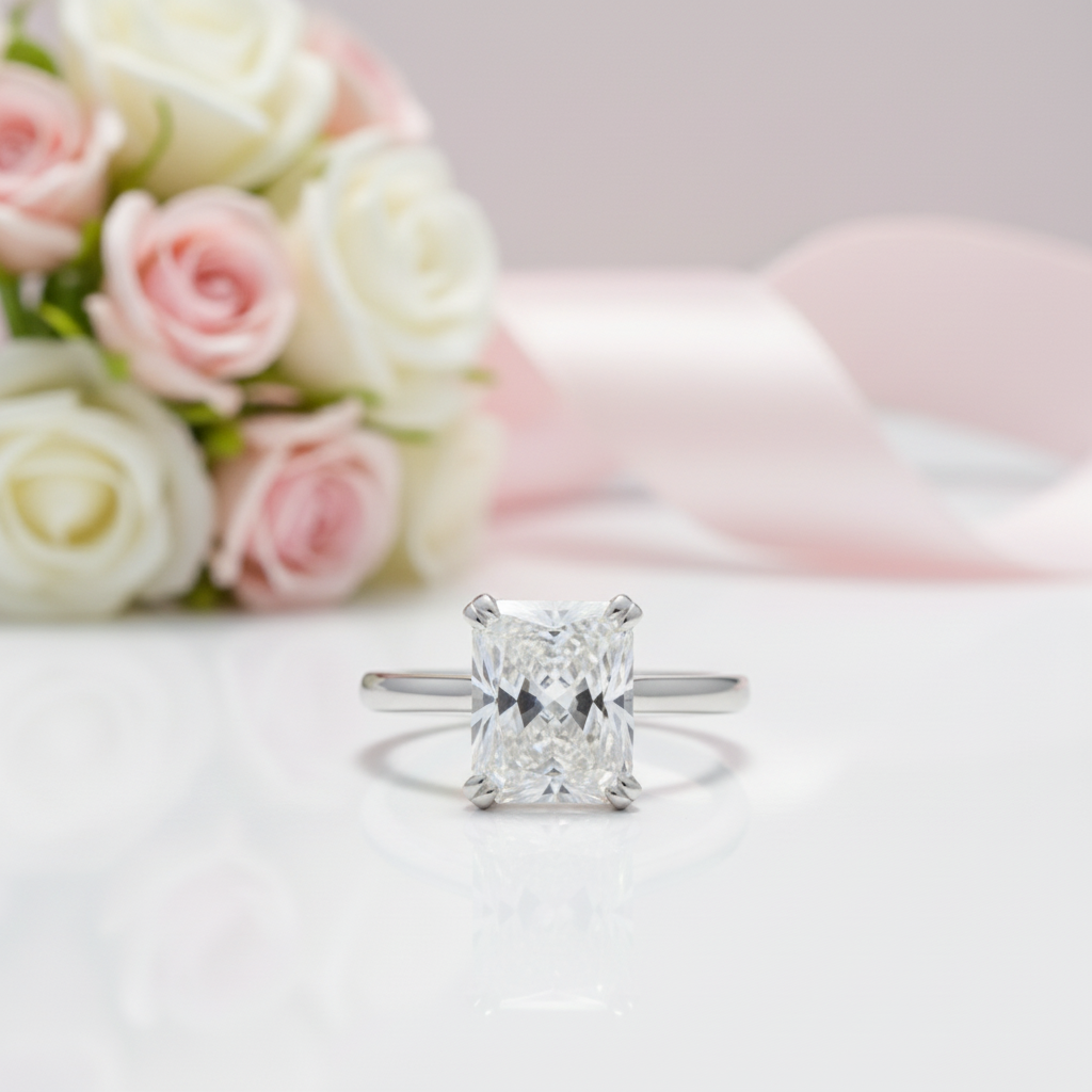 Classic Radiant Cut Diamond Solitaire Engagement Ring-Black Diamonds New York