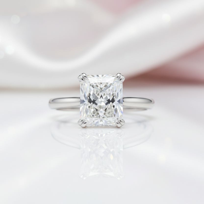 Classic Radiant Cut Diamond Solitaire Engagement Ring-Black Diamonds New York