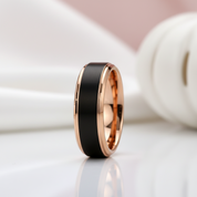 Classic Rose Gold & Black Tungsten Carbide Unisex Wedding Ring-Black Diamonds New York