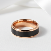 Classic Rose Gold & Black Tungsten Carbide Unisex Wedding Ring-Black Diamonds New York