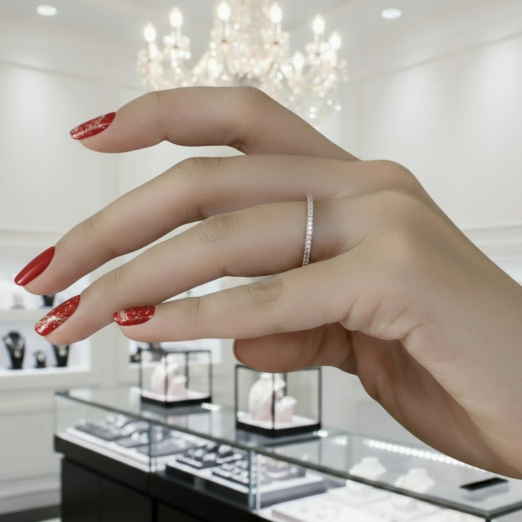 Classic Rose Gold Full Eternity Thin Wedding Band-Black Diamonds New York