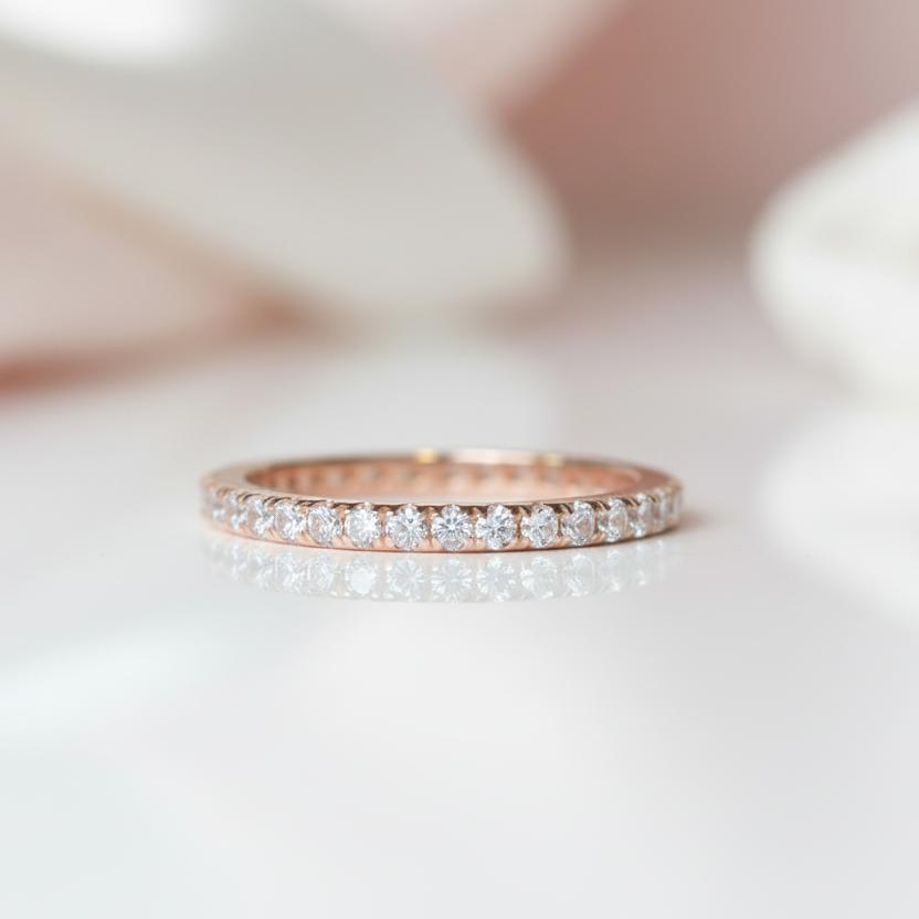 Classic Rose Gold Full Eternity Thin Wedding Band-Black Diamonds New York