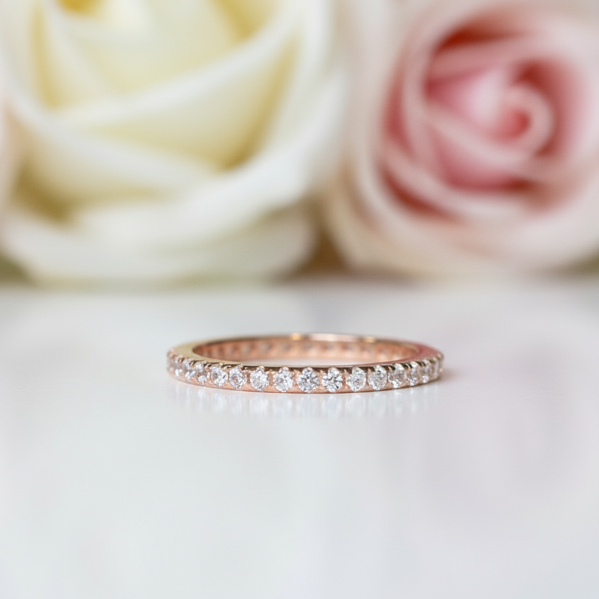 Classic Rose Gold Full Eternity Thin Wedding Band-Black Diamonds New York
