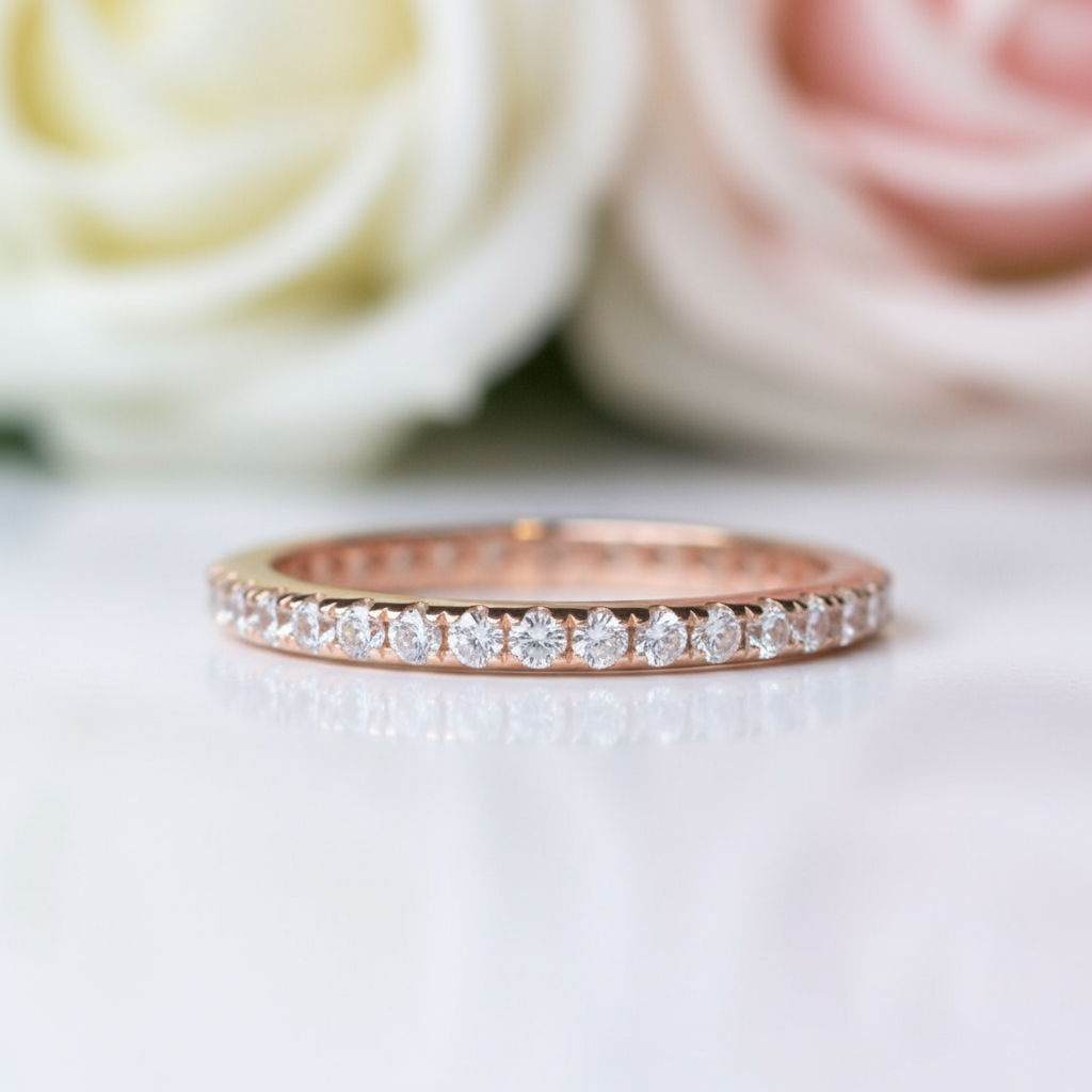 Classic Rose Gold Full Eternity Thin Wedding Band-Black Diamonds New York
