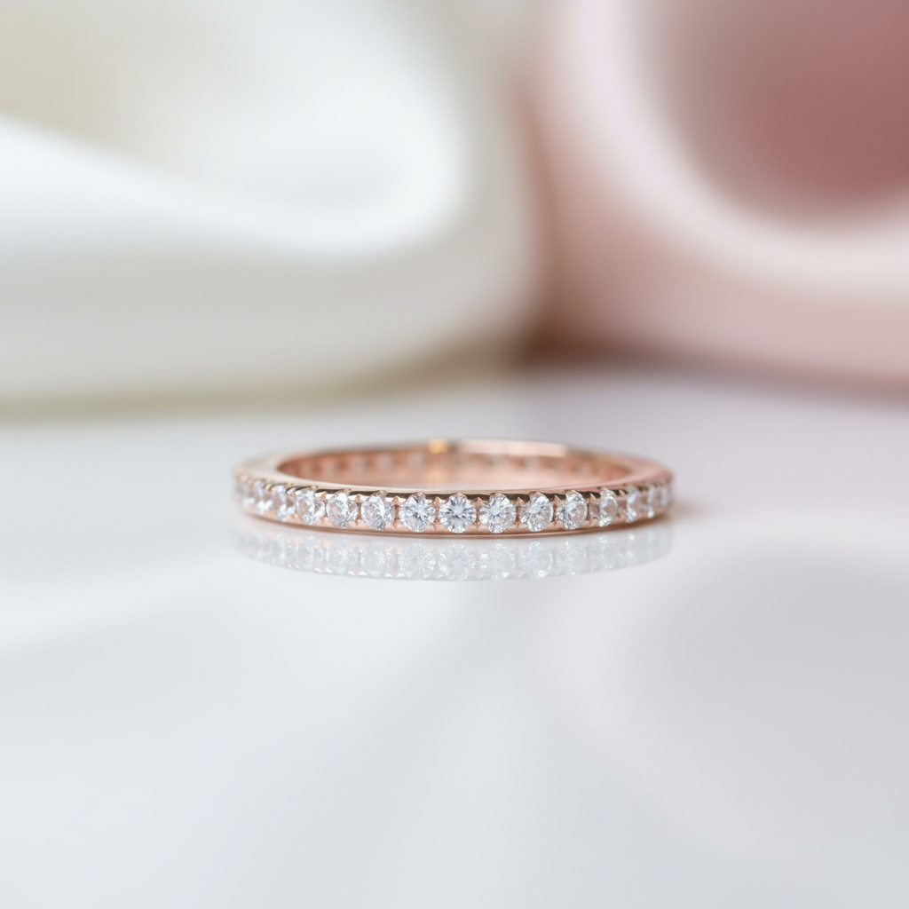 Classic Rose Gold Full Eternity Thin Wedding Band-Black Diamonds New York