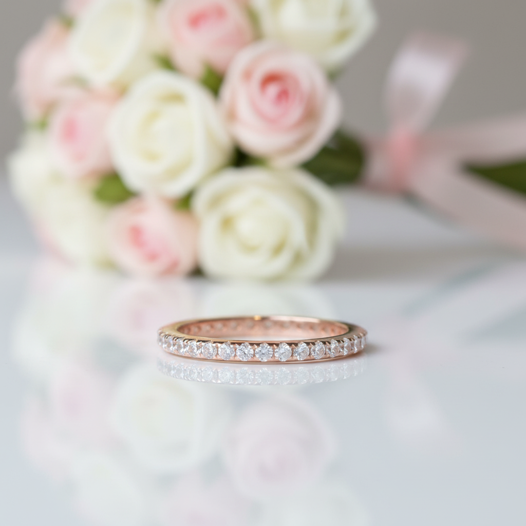 Classic Rose Gold Full Eternity Thin Wedding Band-Black Diamonds New York