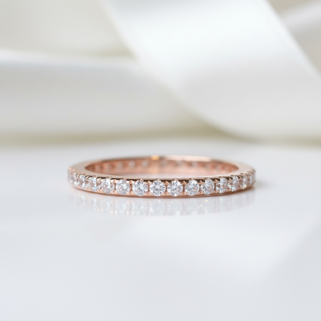 Classic Rose Gold Full Eternity Thin Wedding Band-Black Diamonds New York