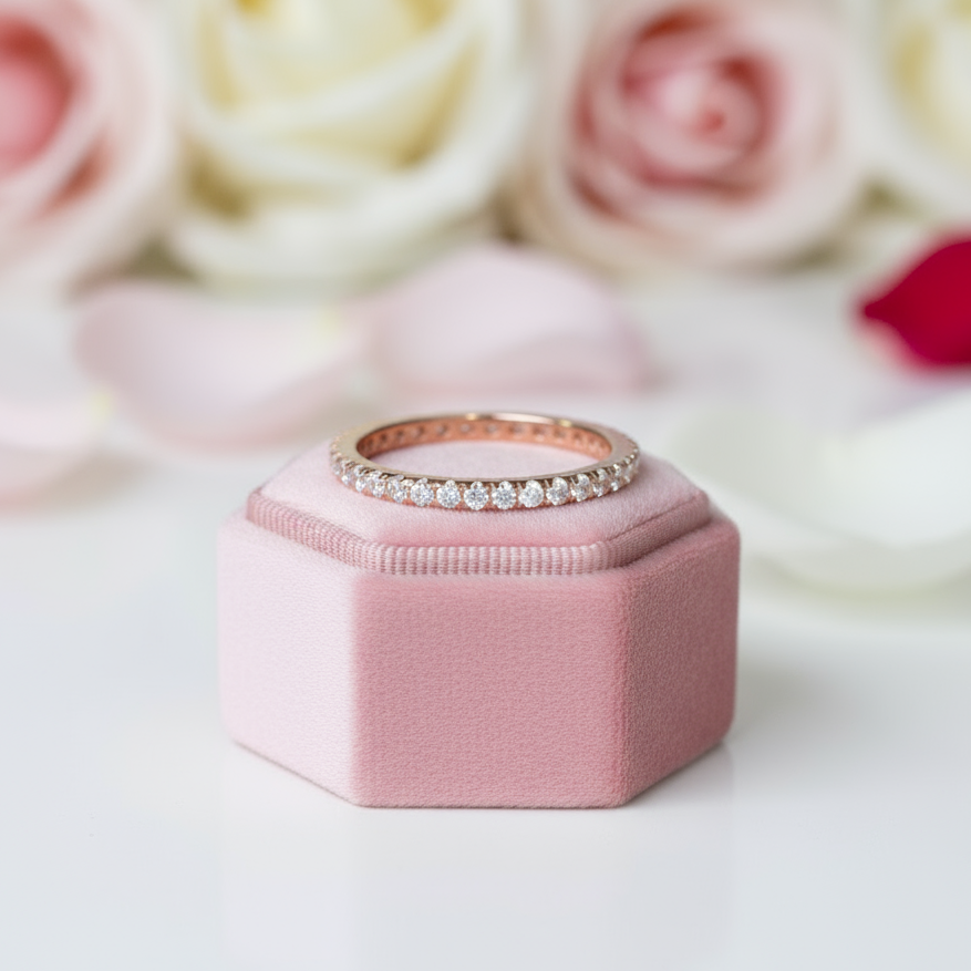 Classic Rose Gold Full Eternity Thin Wedding Band-Black Diamonds New York