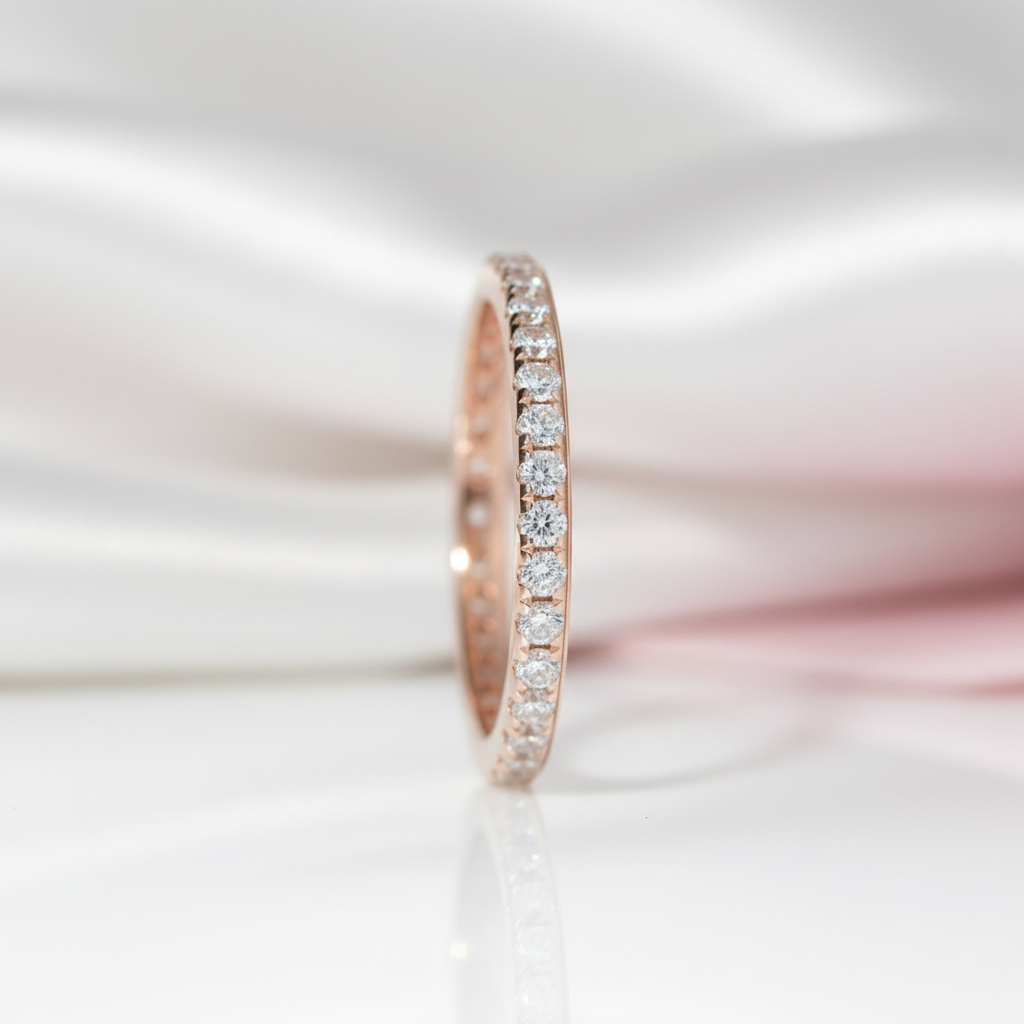 Classic Rose Gold Full Eternity Thin Wedding Band-Black Diamonds New York