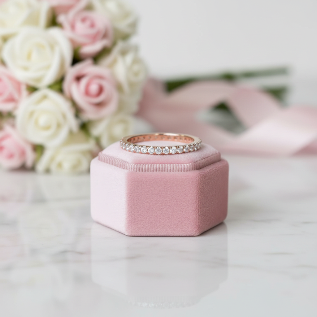Classic Rose Gold Full Eternity Thin Wedding Band-Black Diamonds New York