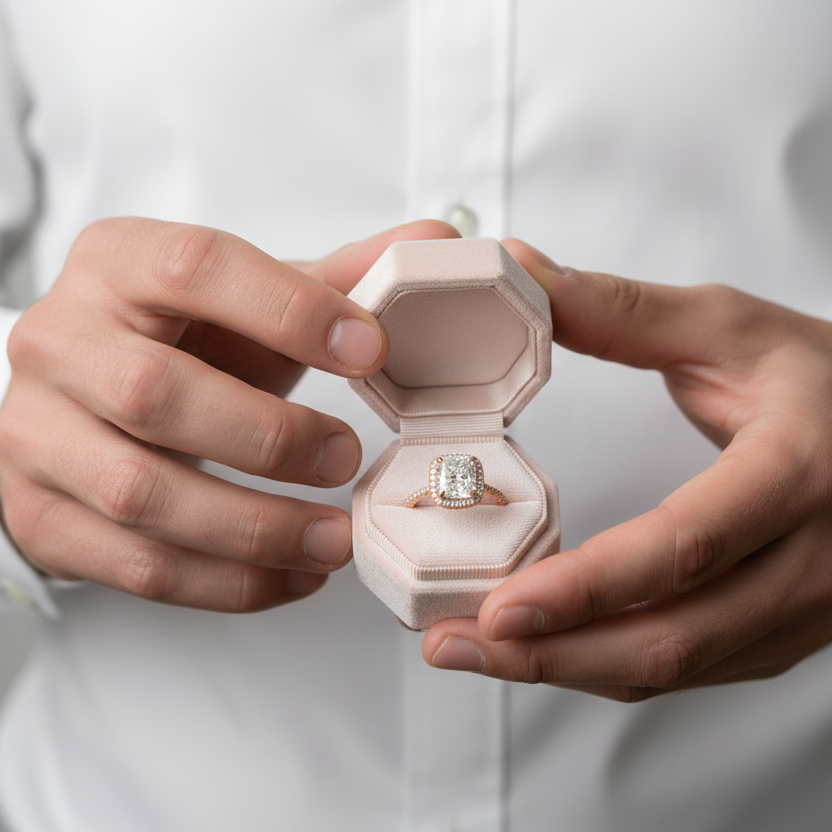 Classic Rose Gold Halo Radiant Cut Engagement Ring-Black Diamonds New York