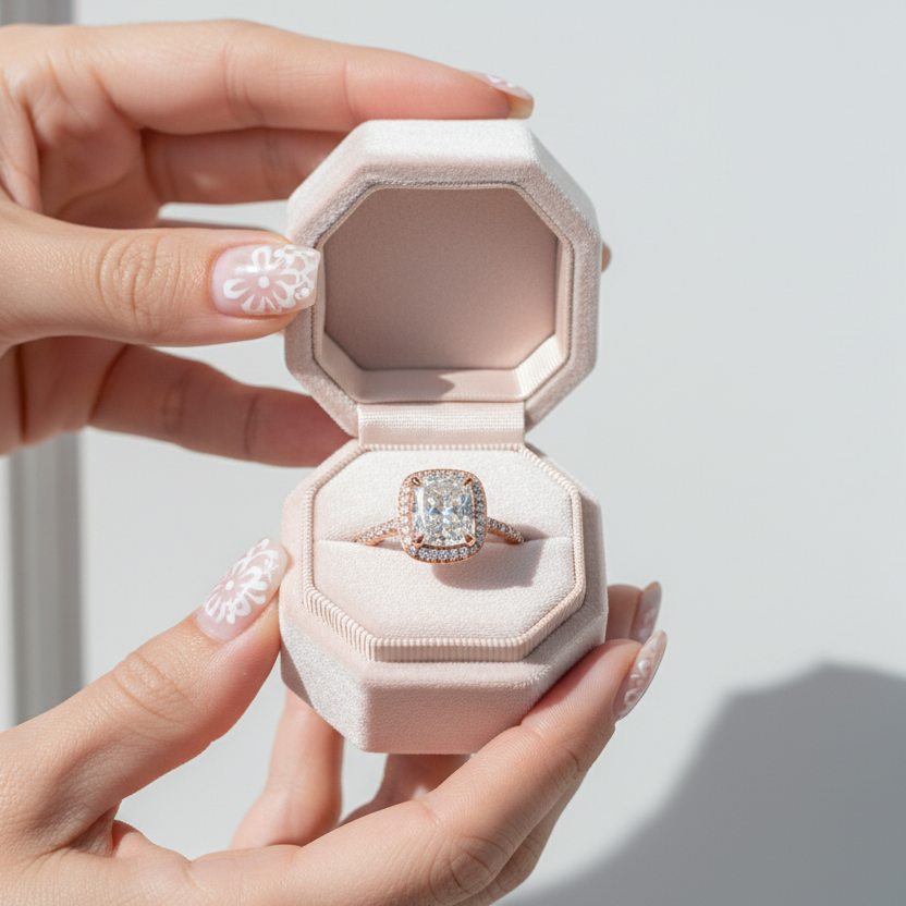 Classic Rose Gold Halo Radiant Cut Engagement Ring-Black Diamonds New York