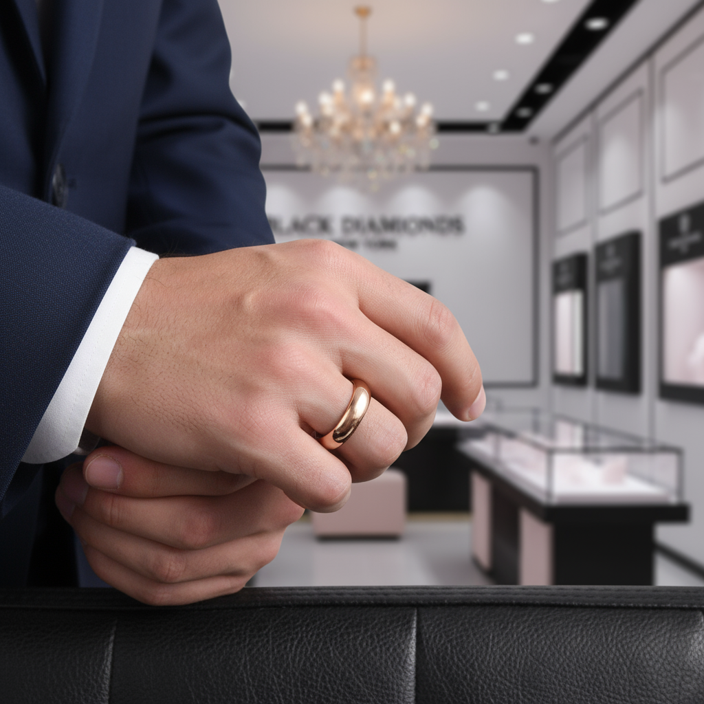 Classic Rose Gold Titanium Wedding Band-Black Diamonds New York