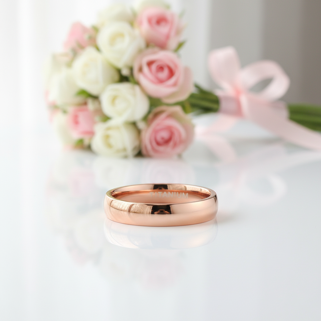 Classic Rose Gold Titanium Wedding Band-Black Diamonds New York