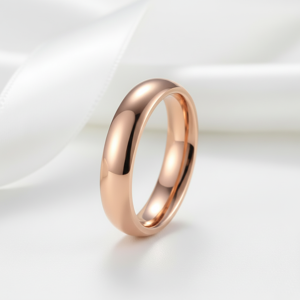 Classic Rose Gold Titanium Wedding Band-Black Diamonds New York